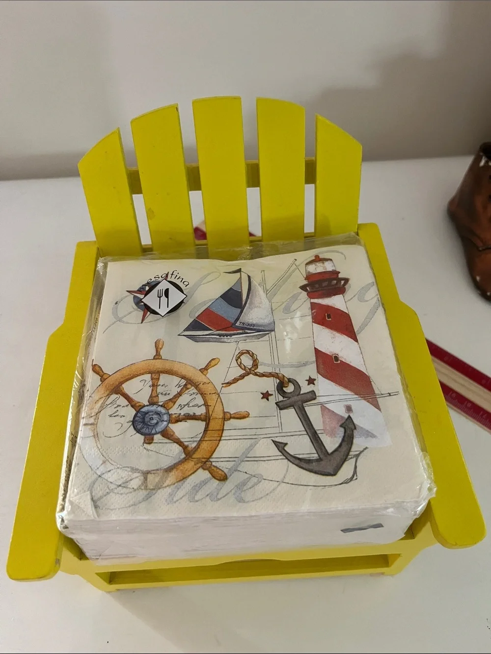 Yellow Adirondack Style Mini Chair holds cocktail napkins